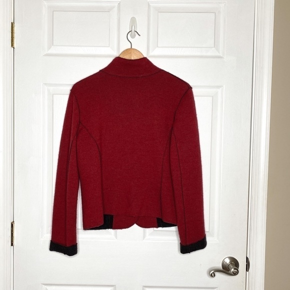 EILEEN Fisher Red Wool Sweater Cardigan Size Medium - Picture 2 of 6